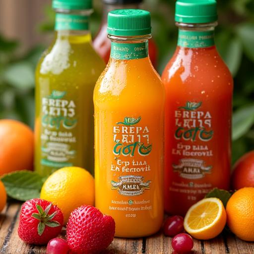 Vibrant and colorful bottle labels for an organic juice brand.